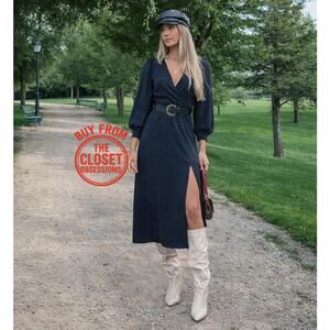 ZARA Black Belted Midi Dress NWT | Blogger Favorite | Long Sleeve Split Hem